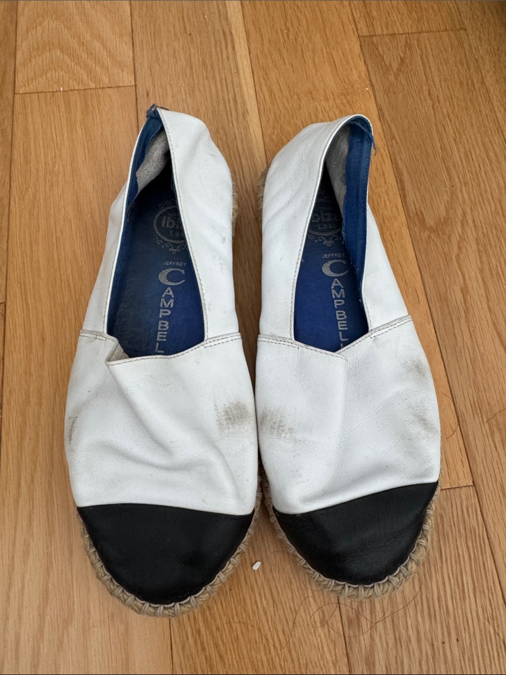 Jeffrey Campbell White and Black Espadrille Flats with Blue Insole